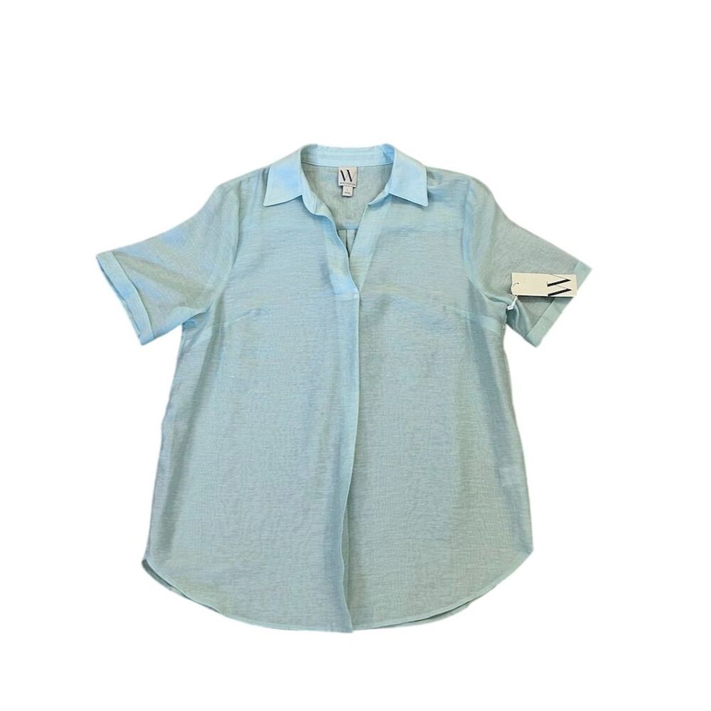 Worthington Women's Blue Short Sleeve Button-Down Shirt Size L